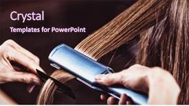  Presentation with hair corporate female - Theme with long service - female hairdresser straightening the hair background and a wine colored foreground