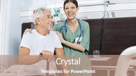  Presentation with rehab - Slides featuring long service - female nurse standing by senior background and a coral colored foreground