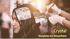  Presentation with hair salon scissors in black - Slide deck with long service - hairdresser dyeing hair of her background and a tawny brown colored foreground