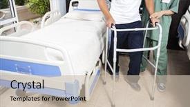  Presentation with walker - Colorful PPT theme enhanced with long service - low section of nurse helping backdrop and a soft green colored foreground