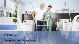  Presentation with walker - Colorful slide deck enhanced with long service - nurse assisting male patient backdrop and a teal colored foreground