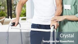  Presentation with walker - Beautiful slides featuring long service - nurse assisting senior man backdrop and a ocean colored foreground