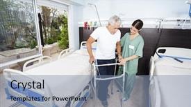  Presentation with male nurse - Cool new PPT theme with long service - nurse helping male patient backdrop and a seafoam green colored foreground