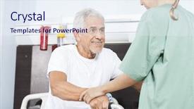  Presentation with helping man - PPT theme enhanced with long service - nurse helping smiling senior man background and a sky blue colored foreground