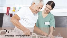  Presentation with walker - Slides with long service - nurse looking at patient using background and a coral colored foreground