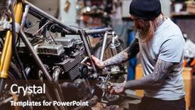  Presentation with parts - Audience pleasing theme consisting of long service - portrait of focused tattooed man backdrop and a wine colored foreground