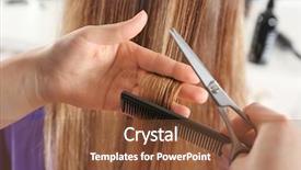  Presentation with salon - Beautiful presentation theme featuring long service - professional hairdresser working with client backdrop and a tawny brown colored foreground