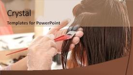  Presentation with salon - Colorful PPT layouts enhanced with long service - professional hairdresser working with client backdrop and a coral colored foreground