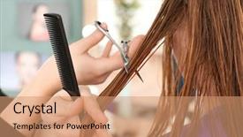  Presentation with salon - Beautiful slide set featuring long service - professional hairdresser working with client backdrop and a coral colored foreground