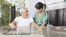  Presentation with walker - Slides with long service - smiling man being assisted background and a mint green colored foreground