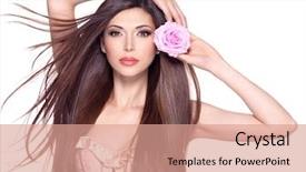  Presentation with pink rose - Slides having long straight hair and pink background and a  colored foreground