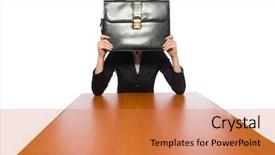  Presentation with employee - Amazing slide set having long table isolated on white backdrop and a coral colored foreground