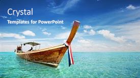  Presentation with thailand - Amazing PPT theme having long-tail-boat-in-thailand backdrop and a teal colored foreground