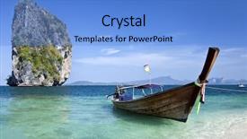  Presentation with long tailed boat fishing boat - Audience pleasing PPT theme consisting of long tail boat in thailand backdrop and a teal colored foreground