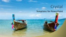  Presentation with krabi - Amazing PPT theme having long tail boat on tropical beach railay beach krabi thailand backdrop and a light blue colored foreground
