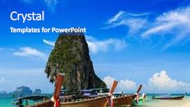  Presentation with krabi - Audience pleasing theme consisting of long tail boat on tropical beach with limestone rock krabi thailand backdrop and a cobalt blue colored foreground