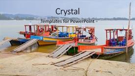  Presentation with boats - Slide set enhanced with long tail boats on the coast of andaman sea in thailand background and a light blue colored foreground