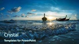  Presentation with krabi - Beautiful PPT theme featuring long tailed boat ruea hang yao at sunset in krabi thailand backdrop and a ocean colored foreground