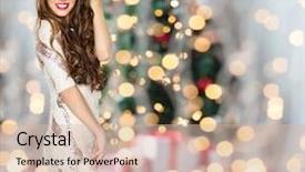  Presentation with fancy dress - PPT layouts consisting of long wavy hair over christmas background and a soft green colored foreground