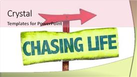  Presentation with life - Amazing slide deck having longevity options - chasing life sign isolated backdrop and a coral colored foreground