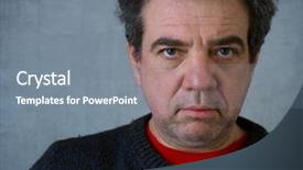  Presentation with sad - Slide deck with longing - pensive sad middle-aged man close-up background and a gray colored foreground