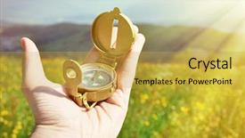  Presentation with compass - Theme featuring longitude - compass in the hand background and a yellow colored foreground