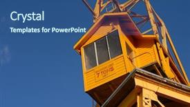  Presentation with bright yellow - Theme featuring longshoreman - old yellow freight crane stands background and a ocean colored foreground