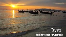  Presentation with seashore - Beautiful presentation design featuring longtail-boats-on-seashore backdrop and a dark gray colored foreground