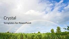  Presentation with sky rainbow - Slides with summer daylight landscape with meadow white clouds in the sky and a double rainbow background and a sky blue colored foreground
