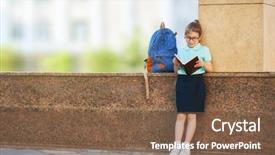  Presentation with school building - Colorful PPT layouts enhanced with looking back - pupil of primary school backdrop and a violet colored foreground