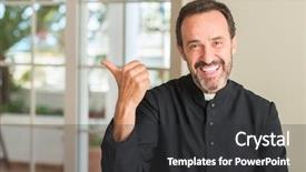  Presentation with christian renewal - Slide set featuring look bible - christian priest man pointing background and a dark gray colored foreground