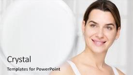  Presentation with middle ages portrait - PPT layouts enhanced with look good feel good - beautiful middle aged woman background and a  colored foreground