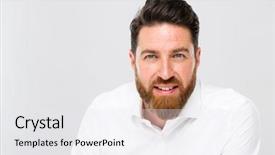  Presentation with gold man smile - Presentation theme enhanced with look good feel good - handsome bearded man smiling background and a  colored foreground