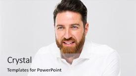  Presentation with gold man smile - Colorful presentation theme enhanced with look good feel good - handsome bearded man smiling backdrop and a  colored foreground