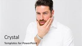  Presentation with beard - Presentation theme with look good feel good - handsome bearded man touching beard background and a  colored foreground