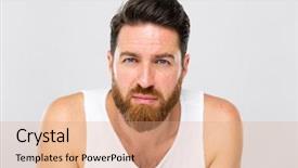  Presentation with confident - Amazing slide deck having look good feel good - handsome confident bearded man backdrop and a  colored foreground