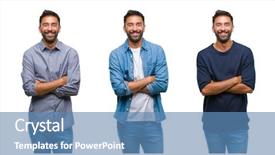  Presentation with collage - Slide deck with look over white isolated backgroud background and a teal colored foreground