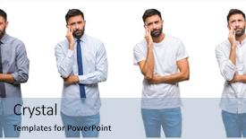  Presentation with casual young people - Cool new presentation theme with look over white isolated backgroud backdrop and a light blue colored foreground