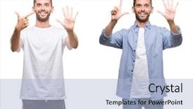  Presentation with young man wearing a hat - Slides consisting of look over white isolated backgroud background and a  colored foreground