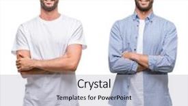  Presentation with collage - Theme featuring look over white isolated backgroud background and a light gray colored foreground