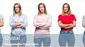  Presentation with army person pressing remote baton - PPT layouts enhanced with look over white isolated backgroud background and a  colored foreground