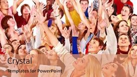  Presentation with diverse women - Presentation enhanced with look up on isolated cheering background and a coral colored foreground