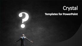  Presentation with spread - Amazing PPT theme having businessman with hands spread apart looking above at big question backdrop and a black colored foreground