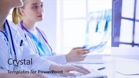  Presentation with doctor discussing parents - Slide deck consisting of looking and discussing x-ray background and a light blue colored foreground