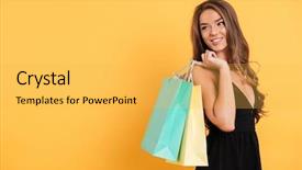  Presentation with black yellow - PPT theme consisting of looking aside holding shopping bag background and a yellow colored foreground