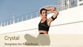  Presentation with woman sport - Colorful slides enhanced with looking aside make sport stretching backdrop and a lemonade colored foreground