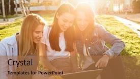  Presentation with amazing - Beautiful slide set featuring looking aside using laptop computer backdrop and a coral colored foreground