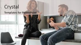  Presentation with movie theater loving couple - Audience pleasing slides consisting of looking aside while eating pizza backdrop and a mint green colored foreground