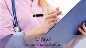  Presentation with trainee nurse sitting by female - Presentation design featuring looking at a case history background and a light blue colored foreground