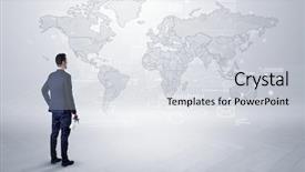  Presentation with map - PPT theme enhanced with looking at a worldwide map background and a light gray colored foreground